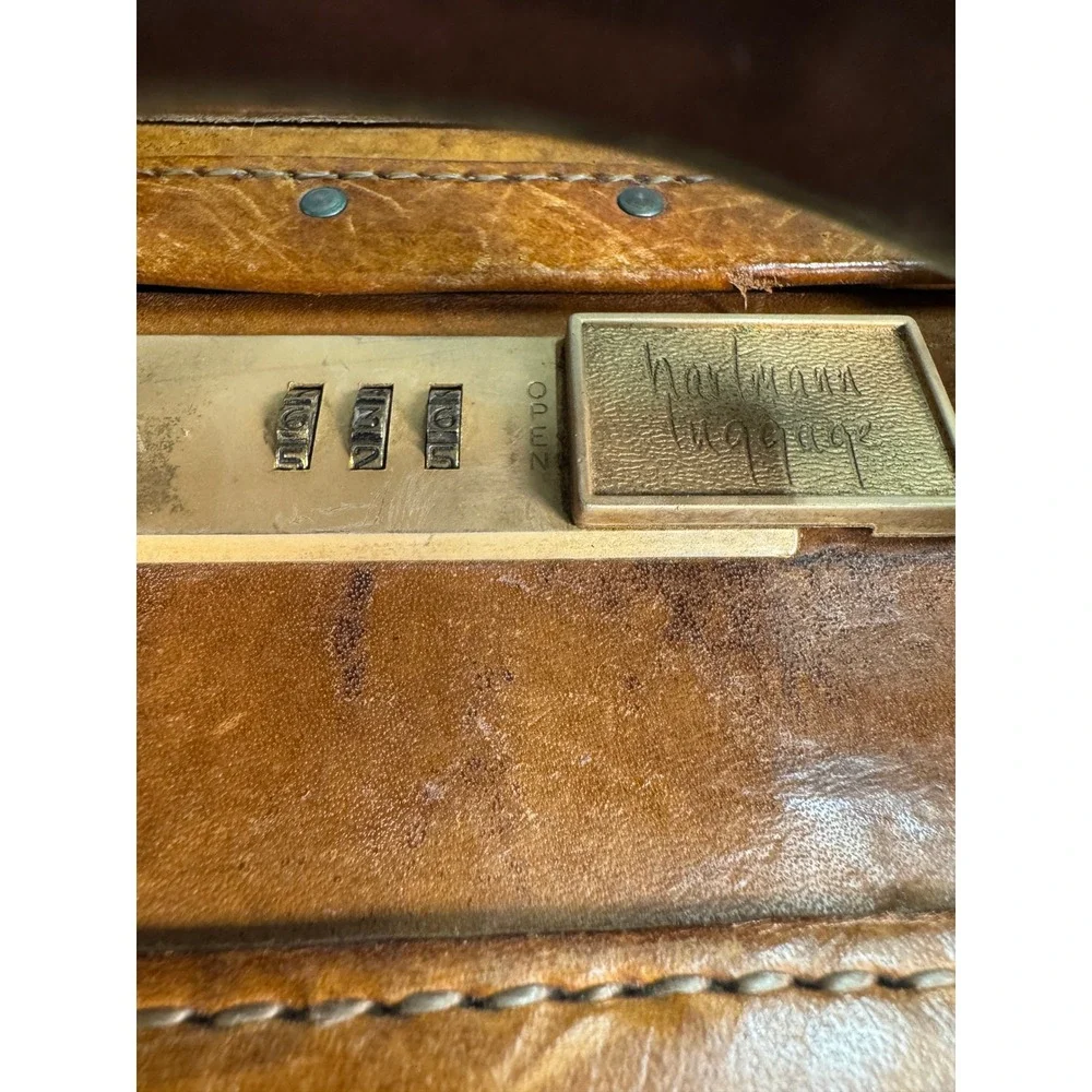 Hartmann Luggage Vintage Tan Belting Leather Briefcase Attache Brass Lock Case